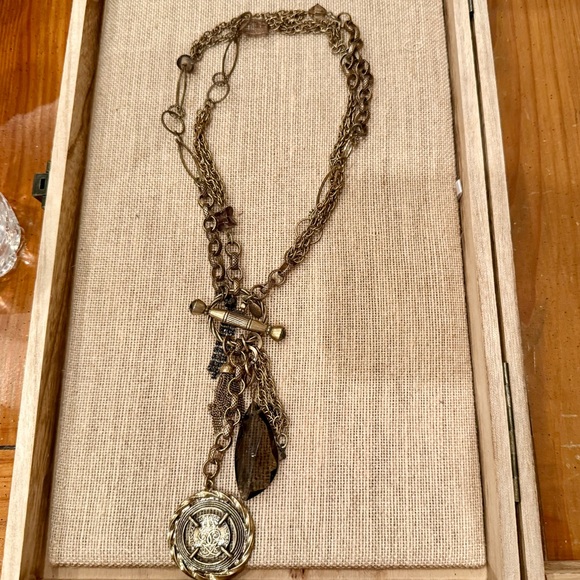 CHICO’S Toggle Necklace with Chain dangles and Topaz charm - Picture 5 of 5